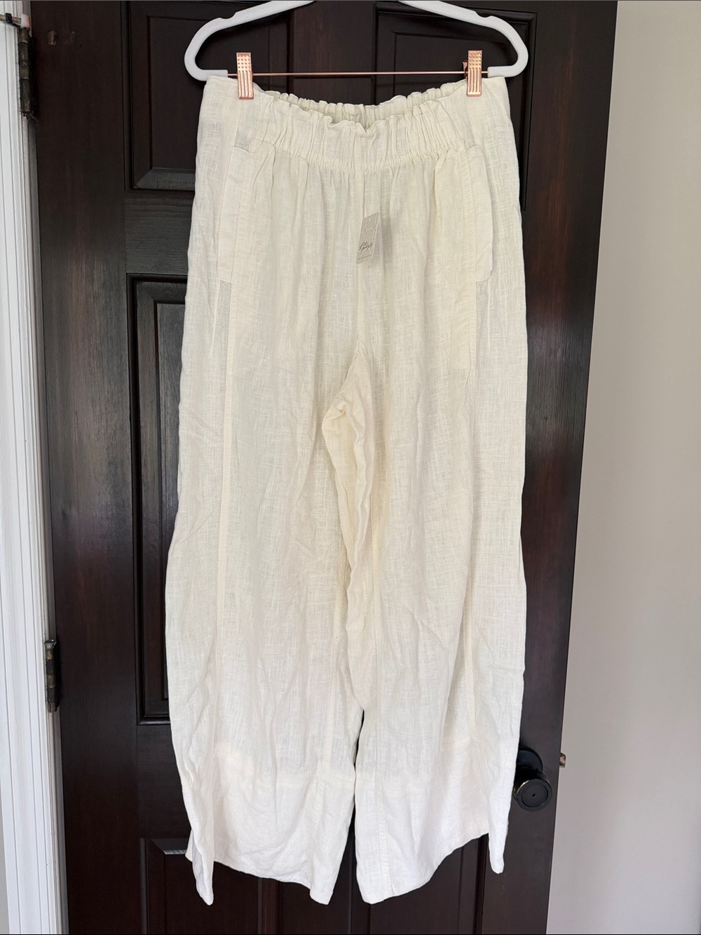 Free People Ivory Wide-Leg Linen-Blend Pants